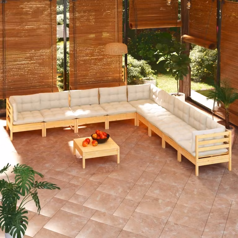 Maison Exclusive - Set Divani da Giardino 10 pz con Cuscini Crema Massello di Pino