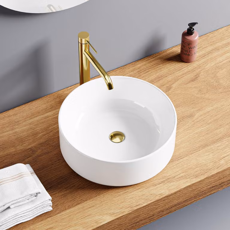 Lavabo da appoggio rotondo in Vetroceramica, bianco, 39,5x39,5x15 cm