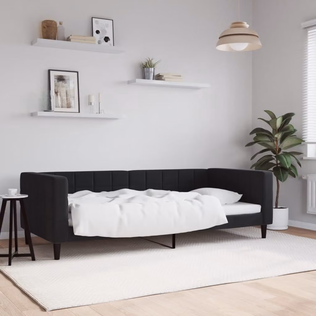 Letto da giorno vidaXL in velluto nero con struttura in legno e metallo L/P/H: 200 x 90 x 68 cm