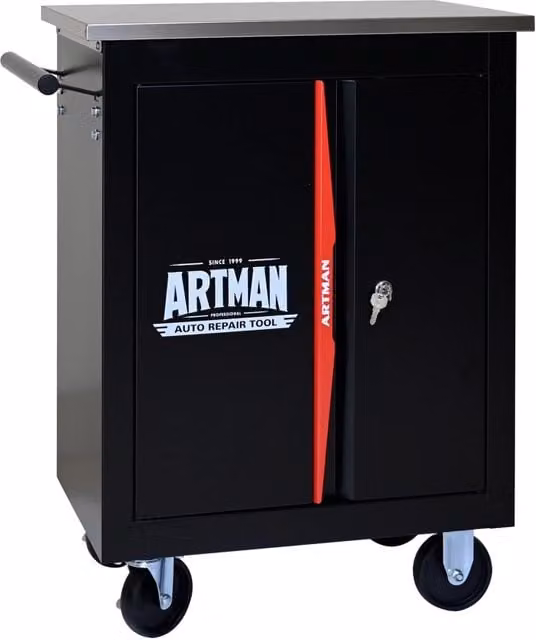 Carrello pieghevole a due porte con attrezzo multifunzione, nero-rosso