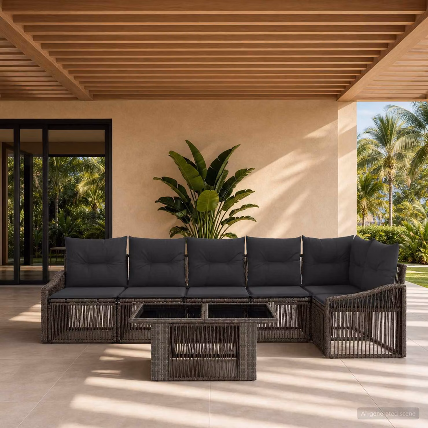 Set Divano da Giardino a L vidaXL in Polyrattan con Tavolino e Cuscini, Grigio e Antracite