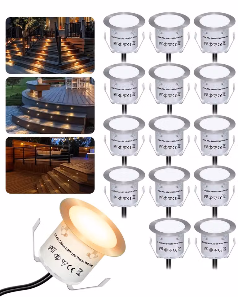 16 lampade a LED da esterno, diametro 32 mm, luce bianco caldo, grado di protezione IP67, 60 lumen