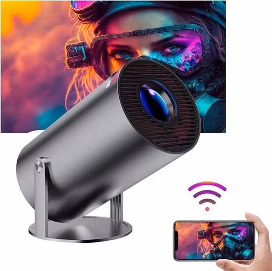 Mini proiettore HD con Wi-Fi e Bluetooth per smartphone, schermo fino a 213 cm, colore grigio