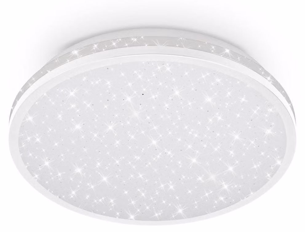 Briloner Plafoniera LED IP44 resistente agli spruzzi d'acqua Ø28x7 cm rotondo 15W 8.000 lm 4.000 K bianco caldo cielo stellato bianco - Lampada da soffitto bagno cucina