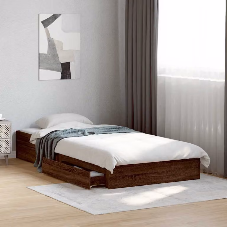vidaXL Giroletto con Cassetti in Legno Rovere Marrone L: 78 cm, P: 193 cm, H: 28 cm