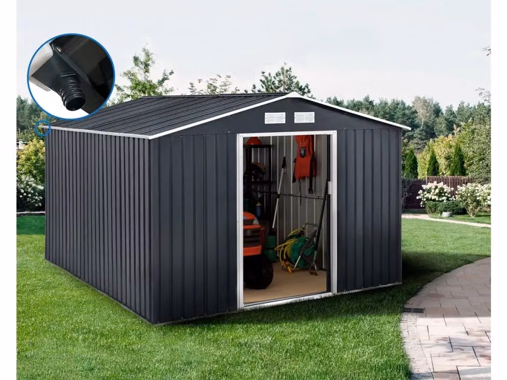 Capanno da giardino in metallo Vegas HABITAT ET JARDIN da 12,98 m2 con grondaia, ventilazione laterale e porte scorrevoli, colore grigio antracite – 2