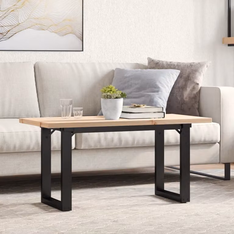 vidaXL Tavolino da salotto rettangolare in legno di pino e acciaio, L 100 x P 50 x H 45,5 cm