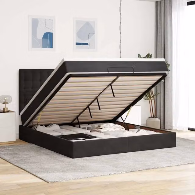 Letto con contenitore a sollevamento vidaXL in velluto nero e bianco L/P: 160 x 200 cm – 1
