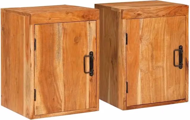 Comodino 2 pz-Set di 2 Tavolino da notte Marrone 35 x 33 x 48 cm Legno Massello di Acacia