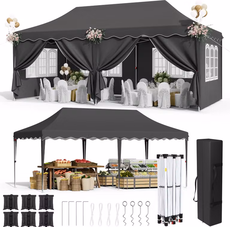 Tenda a padiglione pop-up, impermeabile, protezione UV, robusta struttura in alluminio, nera