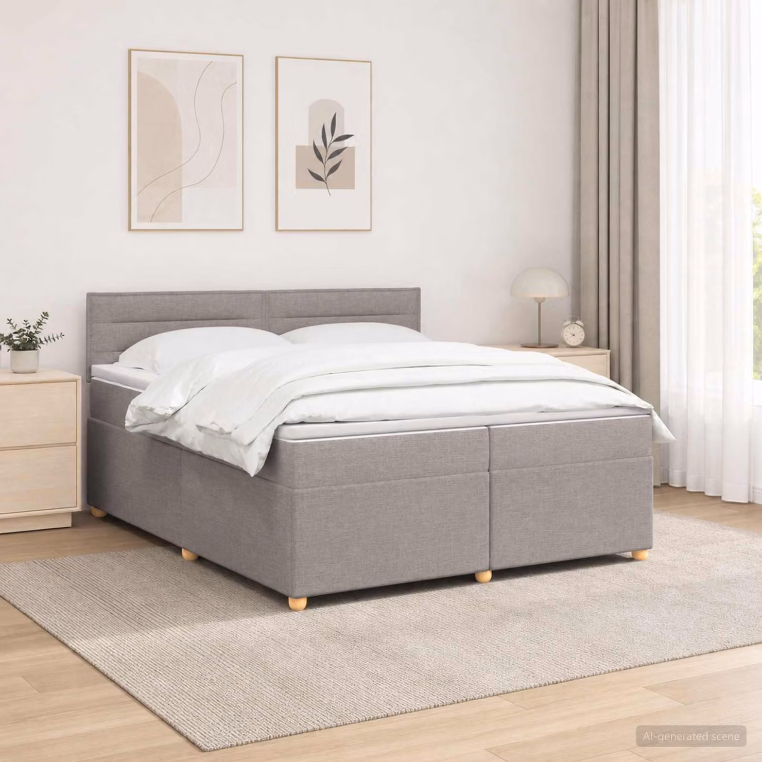 Letto box spring con materasso ibrido vidaXL in tessuto Tortora L/P/H: 200 x 200 x 88 cm