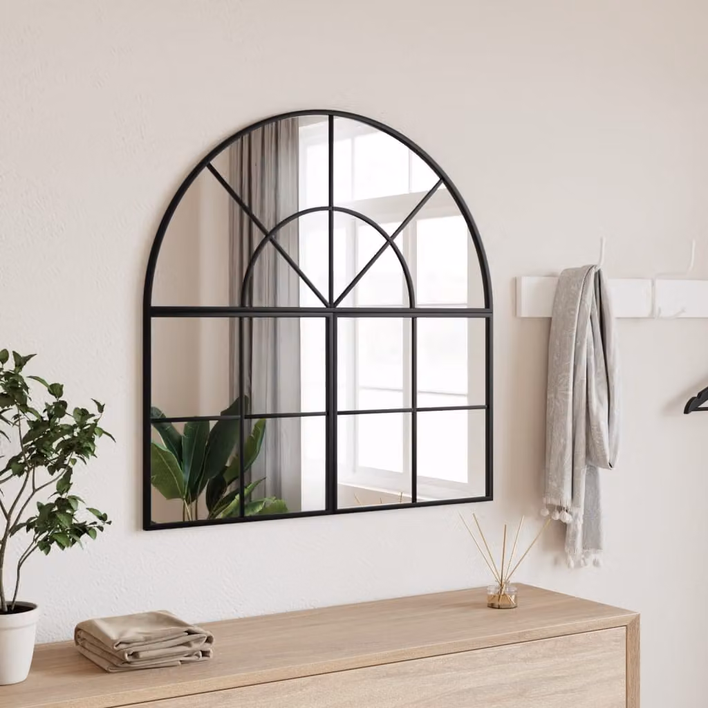 Specchio da parete rotondo vidaXL in metallo e vetro, colore nero, L: 80 cm, H: 80 cm