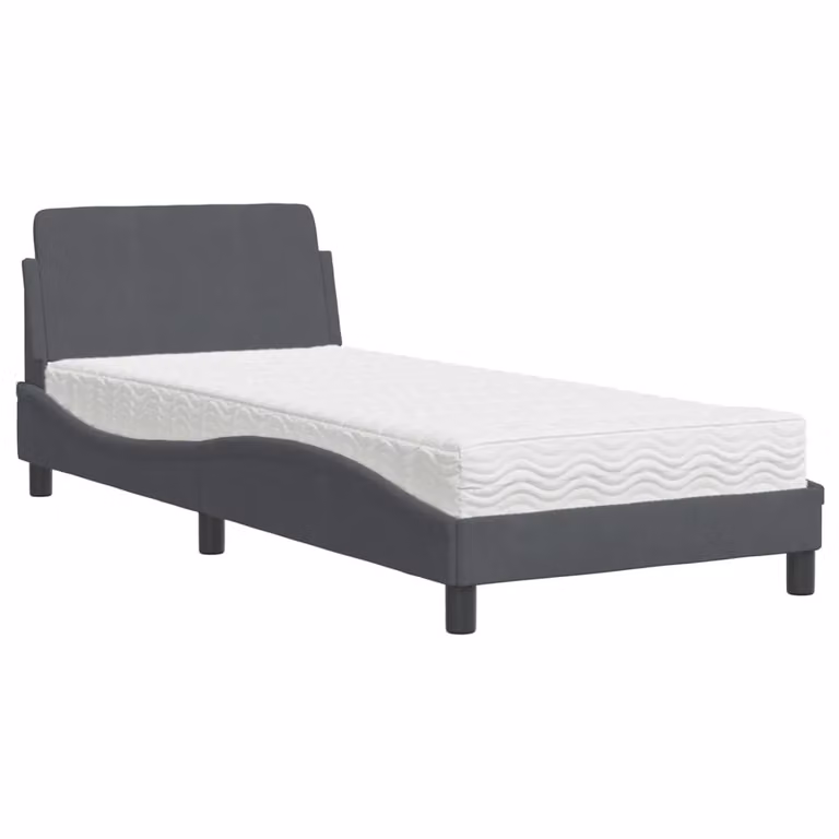 Letto con Materasso Dover Grigio Scuro 90x200 cm in Velluto