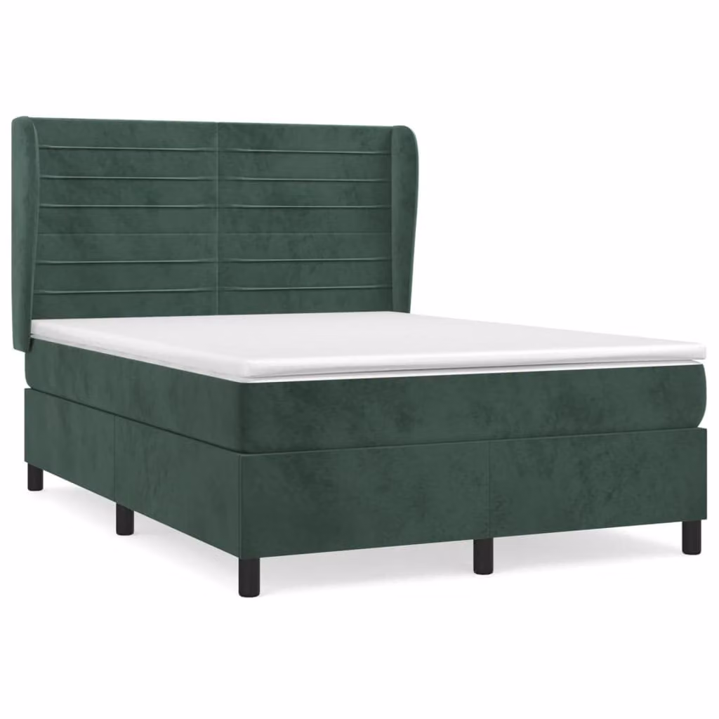 Giroletto a Molle con Materasso Verde Scuro 140x200 cm Velluto