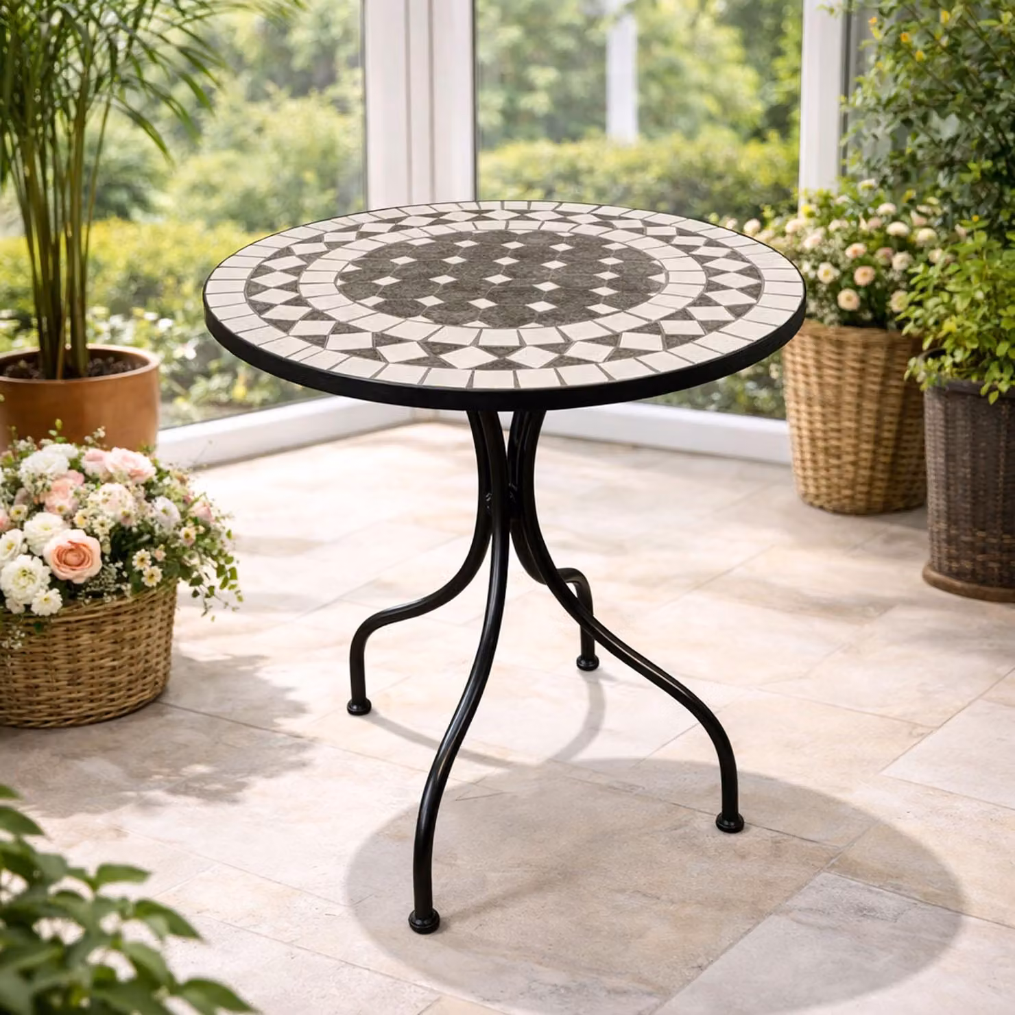 Tavolino da balcone Mosaik Tavolino da giardino rotondo Ø60xH70 cm Antracite/Grigio