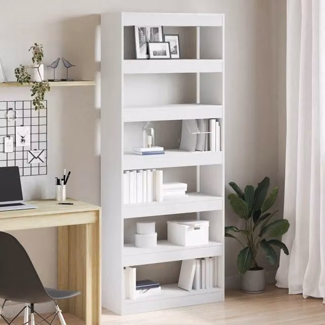 Libreria moderna vidaXL a 6 livelli in MDF bianco opaco, L/P/H: 80 x 30 x 198 cm