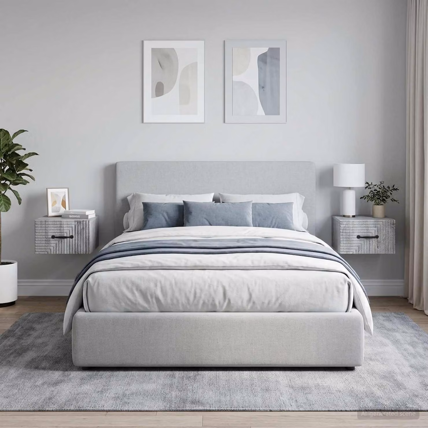 Set di 2 comodini sospesi vidaXL in stile moderno, colore Grigio, L 34,5 cm x P 33 cm x H 20 cm