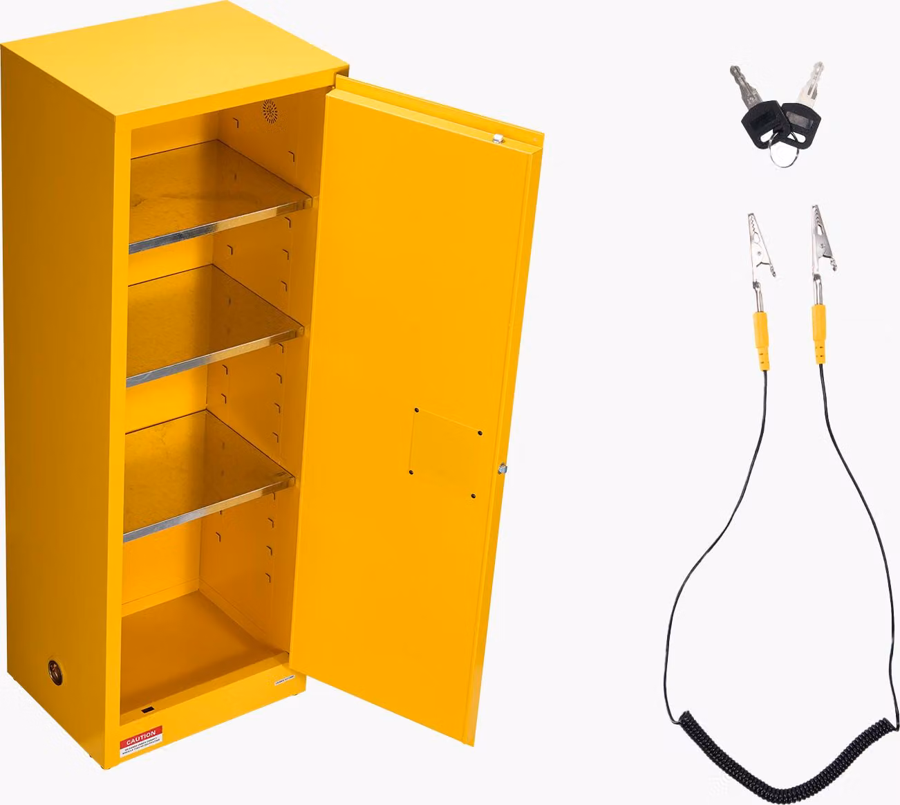 SucceBuy Armadio per estintori per materiali infiammabili (87,06 L) con ripiano regolabile, in acciaio laminato a freddo e zincato, armadio di sicurezza giallo per materiali pericolosi