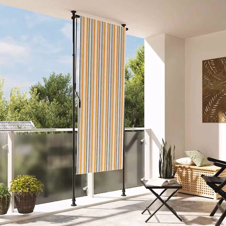 Tenda a rullo esterna vidaXL in tessuto di poliestere e acciaio, colori giallo, bianco e antracite, L 120 cm x P 270 cm