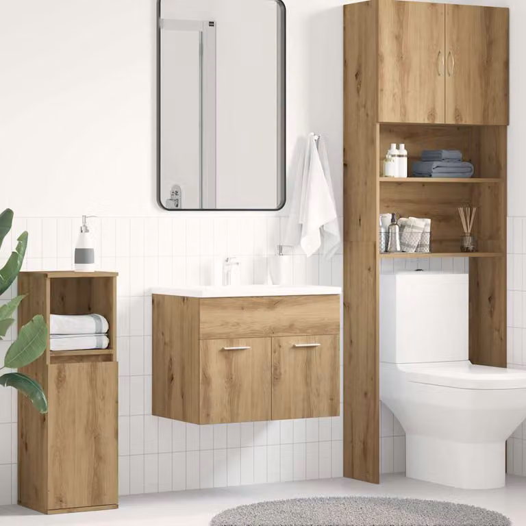 Mobile Lavabo da Bagno vidaXL in Rovere Marrone con Ante a Battente e Ripiani Interni L: 60 cm, P: 38,5 cm, H: 46 cm