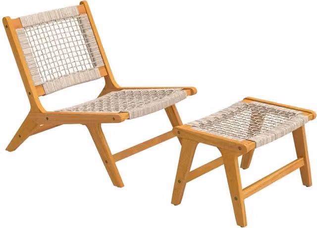 Sedia Lounge con Poggiapiedi ¨C Zephmum ¨C Acacia, Rattan, Grigio 2 Pezzi