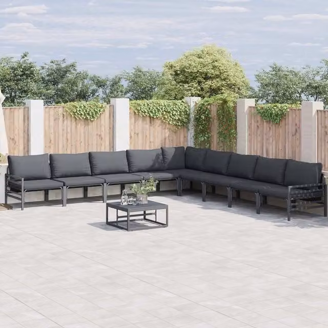 Set Divano da Giardino a L con Tavolino vidaXL, Colore Antracite e Nero, in Acciaio Verniciato a Polvere con Cuscini Inclusi – 1