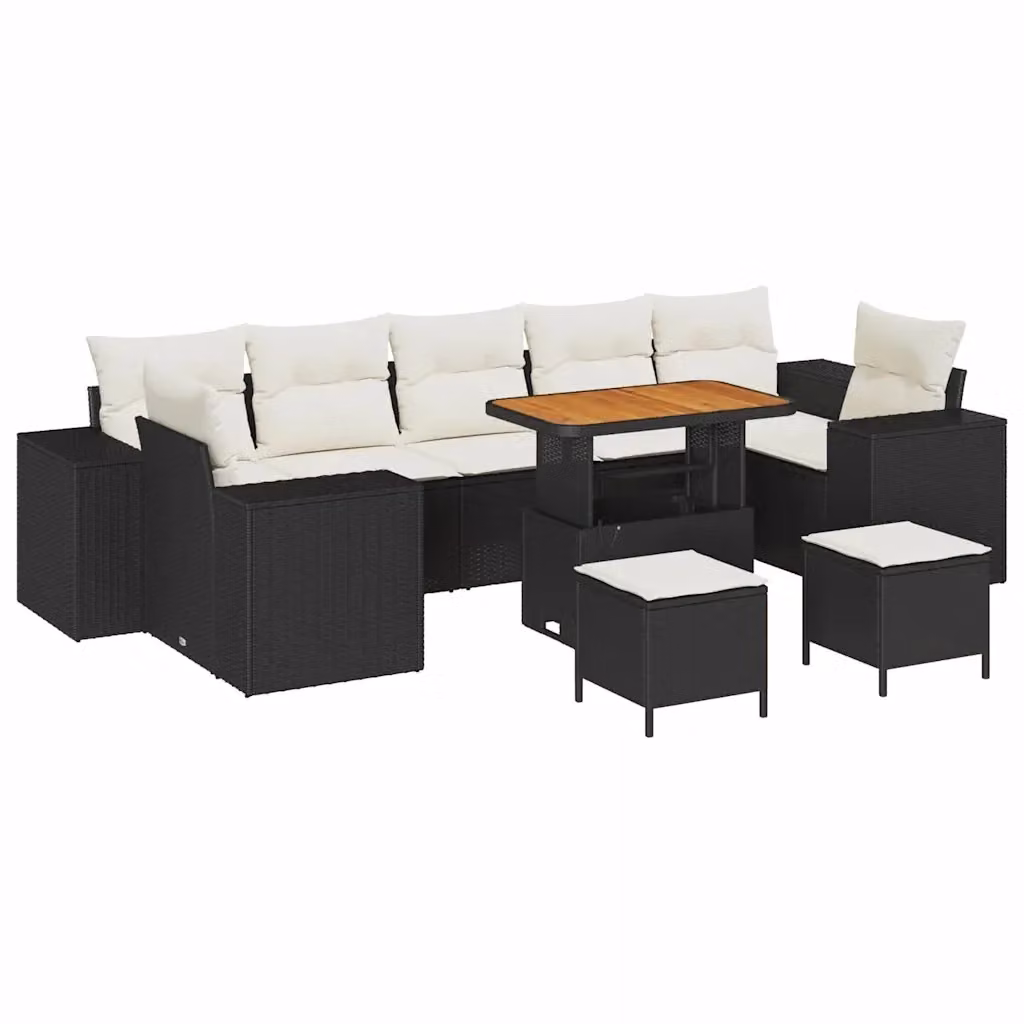 Set Divano da Giardino Moderno vidaXL in Polyrattan Nero con Cuscini e Tavolino da 10 Pezzi – 2