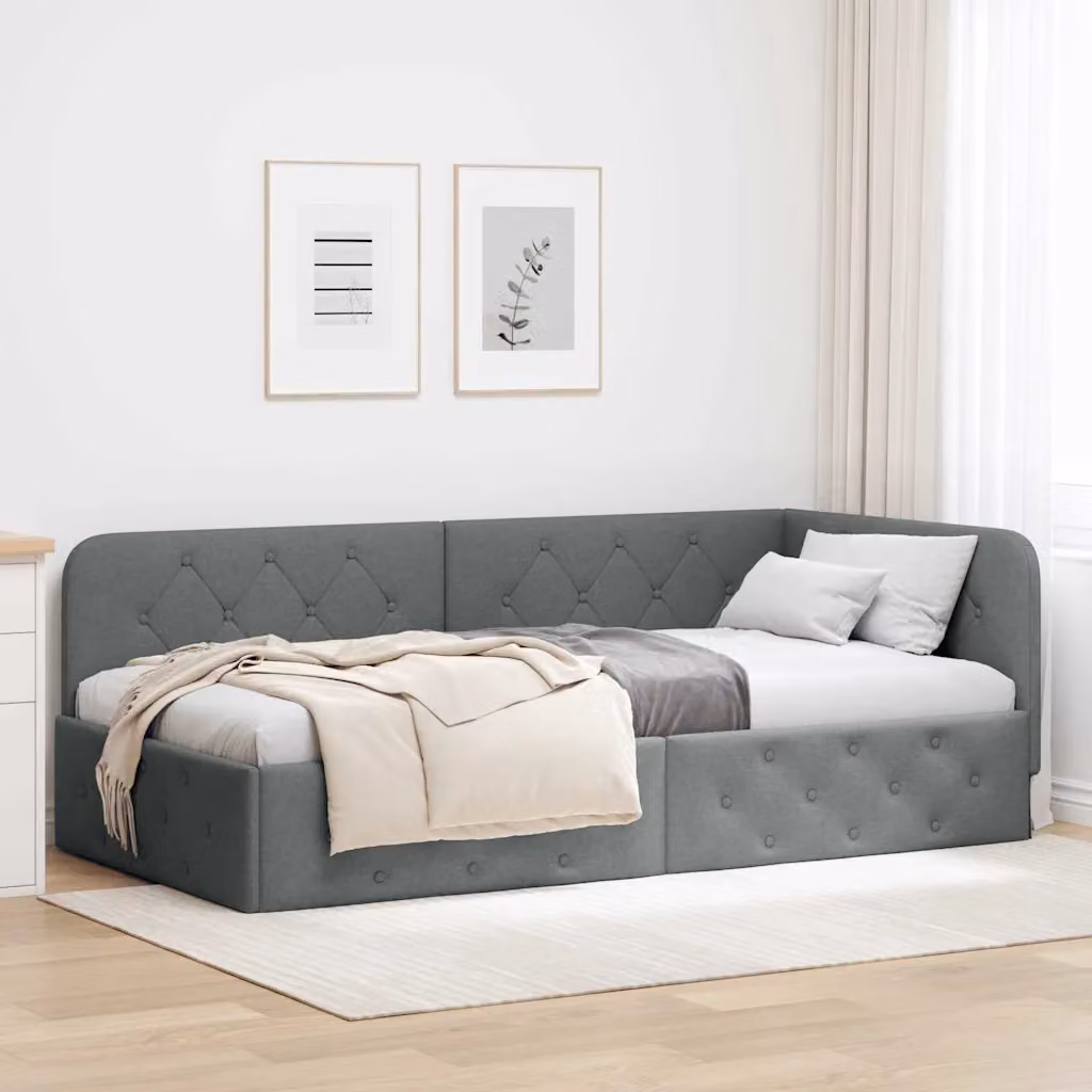 Cornice del letto ad angolo vidaXL in tessuto grigio, L/P/H: 190 x 90 x 72 cm – 1