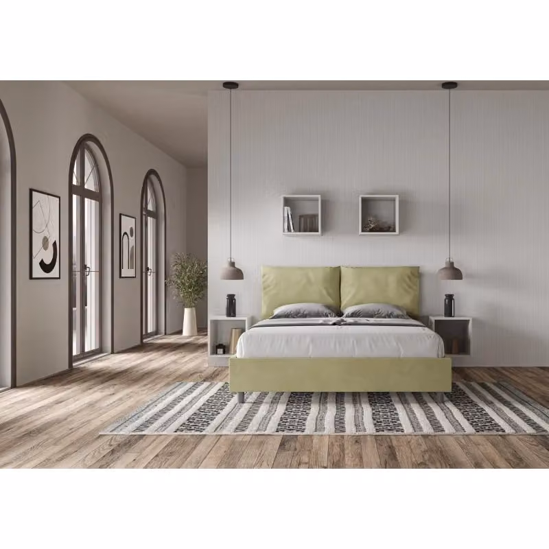 Letto matrimoniale con contenitore Ityhome in microfibra verde L/P/H: 150 x 200 x 110 cm – 2