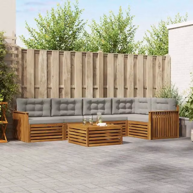 Set di divani da esterno 6 pz Grigio Naturale e Chiaro 3373496