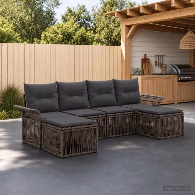 Set Divano da Giardino 6 pz Grigio polyrattan 3434909