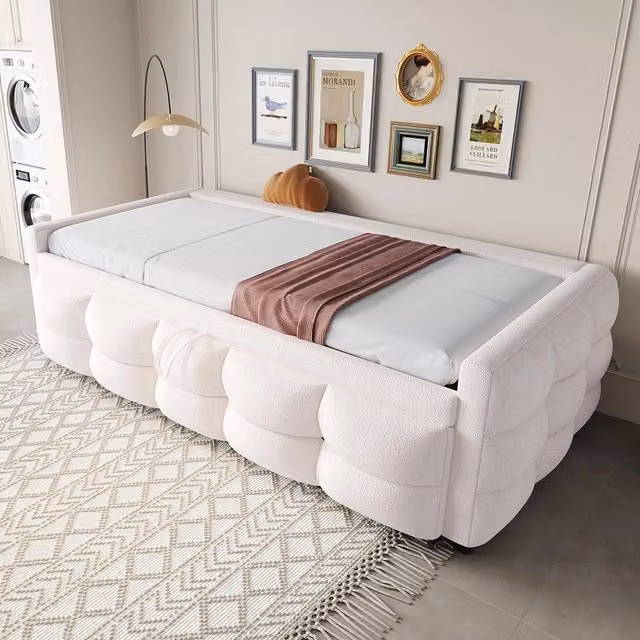 Divano letto estendibile - Xylo - 90/180x190 cm pouf teddy beige