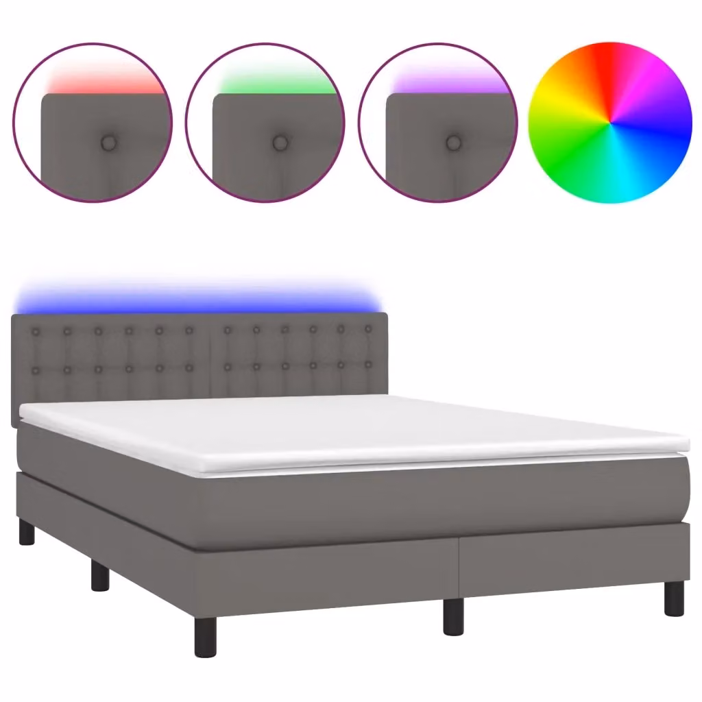 vidaXL Letto con Giroletto a Molle, Materasso Ibrido e Illuminazione LED, Grigio, L/P/H: 140 x 190 x 88 cm – 2