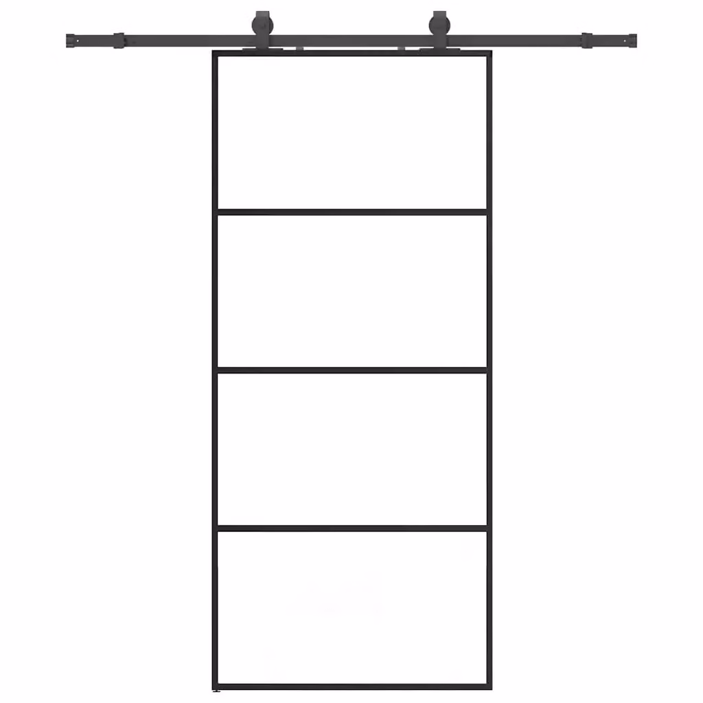 Porta Scorrevole Moderna vidaXL in Vetro Trasparente con Telaio in Alluminio Nero L: 90 cm, H: 205 cm – 2