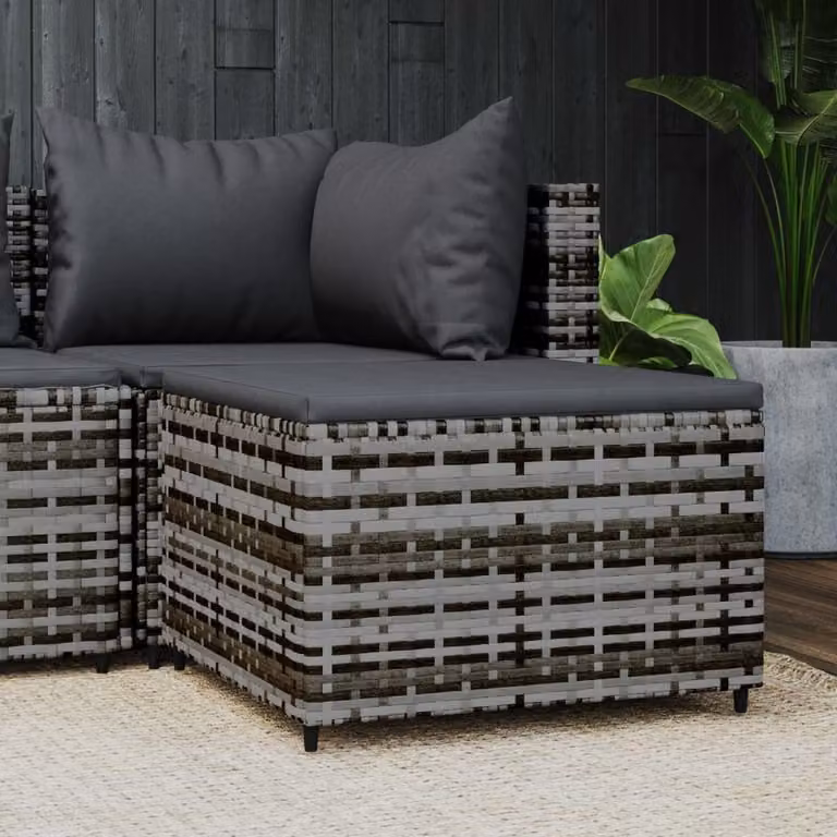 vidaXL Poggiapiedi da Giardino in Polyrattan Grigio Antracite con Cuscino