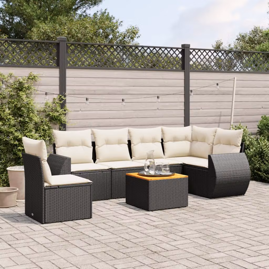 vidaXL Set Divani da Giardino a L con Cuscini 7pz in Polyrattan Nero e Telaio in Metallo – 1
