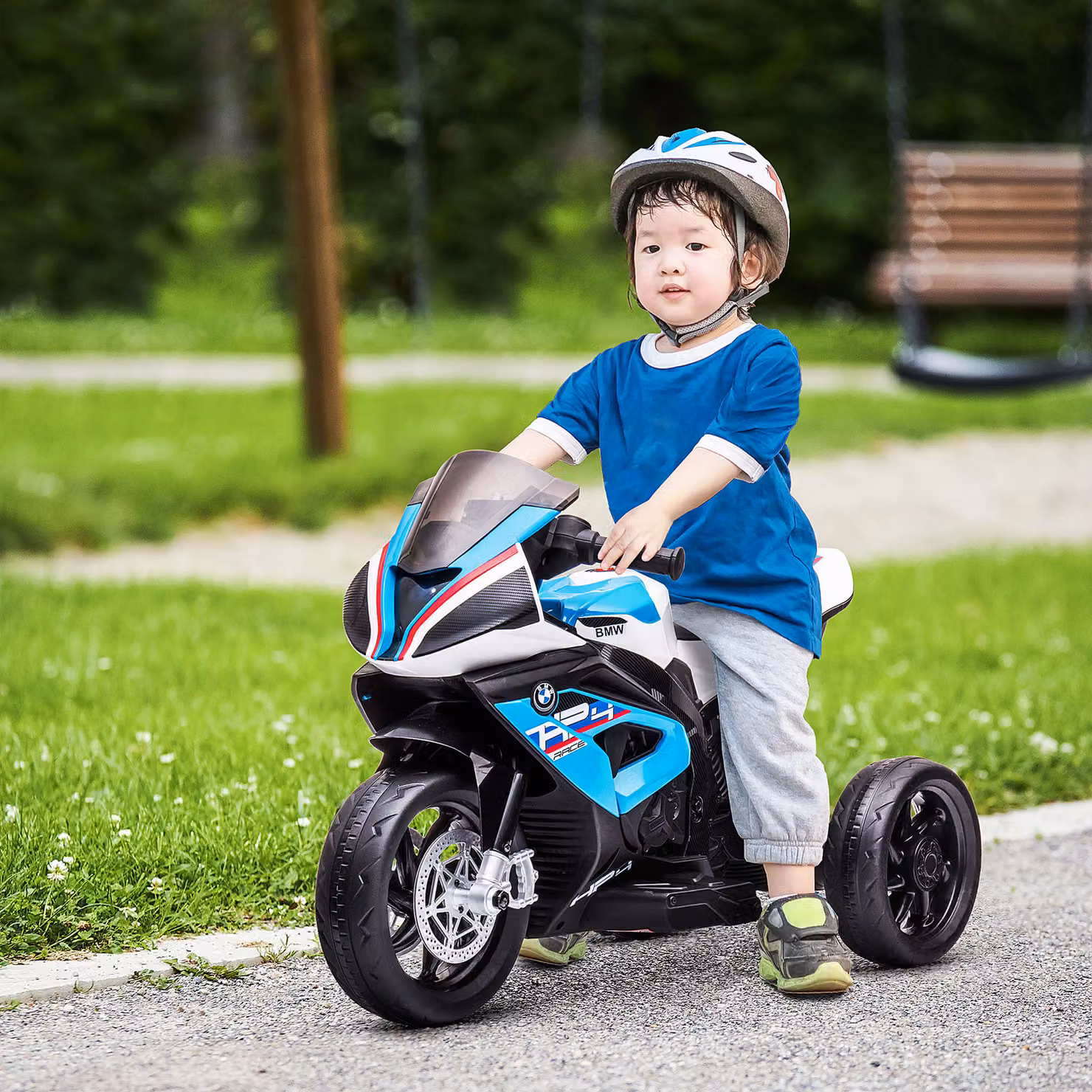 Moto Giocattolo BMW HP4 HOMCOM per Bambini 18-60 Mesi con Fari e Musica, Blu, L: 82.5 cm, P: 42 cm, H: 54 cm – 2