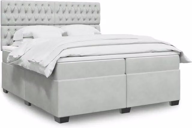 Letto a molle con materasso ibrido vidaXL in velluto grigio e bianco 200x200 cm