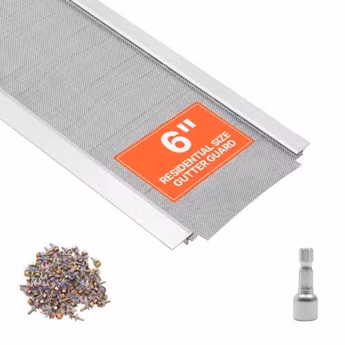Set di 12 coperture parafoglie per grondaie VEVOR in alluminio color argento con microrete in acciaio, Lunghezza: 15,3 m, Spessore: 0,9 mm