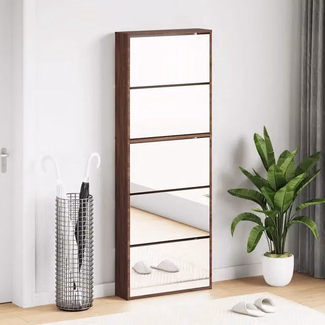 Scarpiera con Specchio a 5 Livelli Rovere Marrone 63x17x169,5cm 3228285