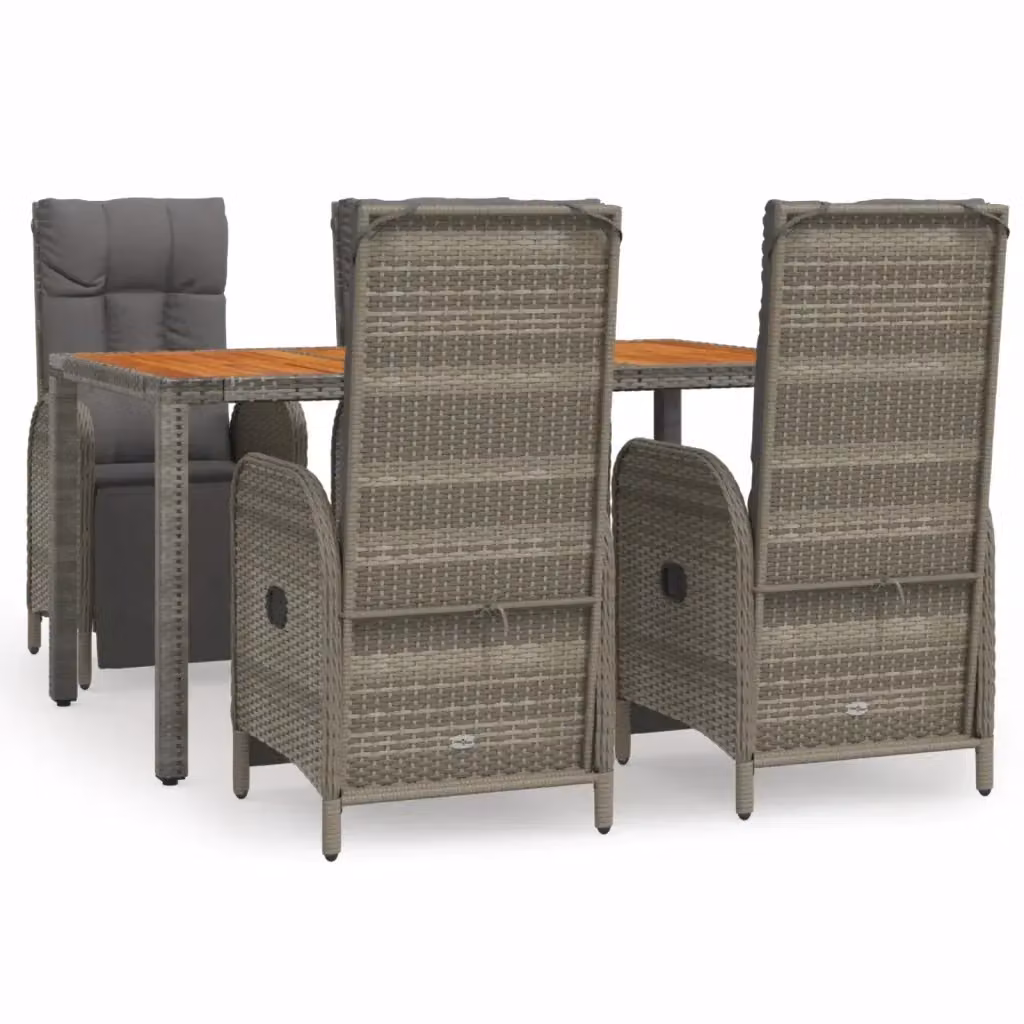 Set da Pranzo da Giardino Moderno vidaXL in Polyrattan e Legno di Acacia Grigio con 5 Sedute – 2