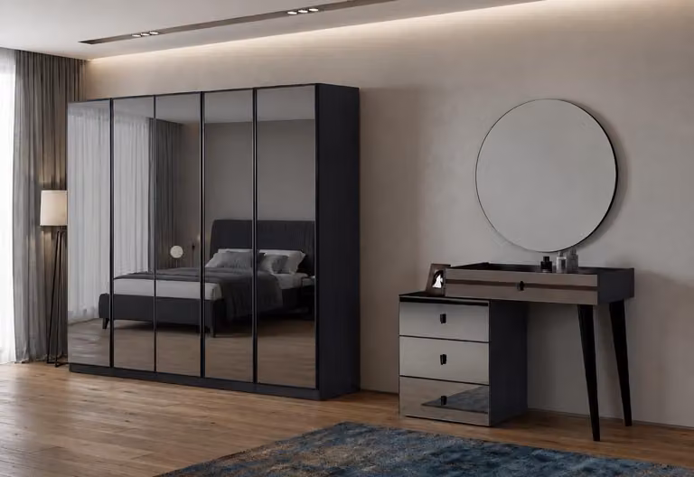 Set da camera da letto: armadio e toeletta, nero, moderno ed elegante
