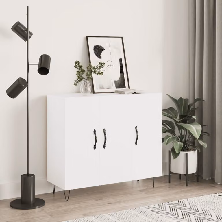 Credenza moderna vidaXL bianca in legno e metallo L 90 cm, P 34 cm, H 80 cm