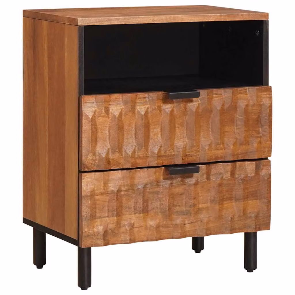 vidaXL Armadio da Notte Moderno in Legno di Mango Marrone L: 50 cm, P: 33 cm, H: 62 cm