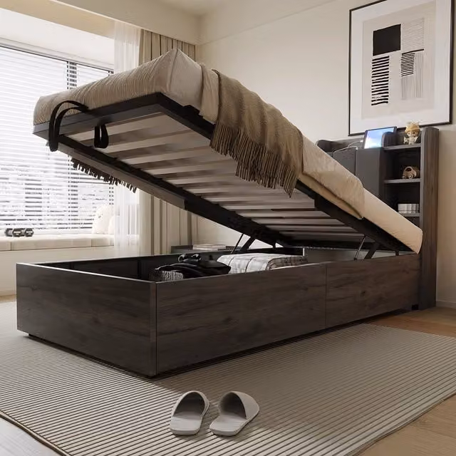Letto-Xylo-90x200 cm-idraulico, USB-C, grigio