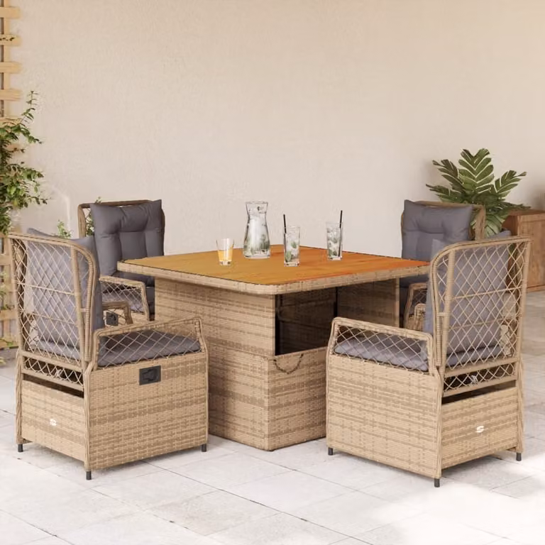 Maison Exclusive - Set da Pranzo da Giardino 5 pz con Cuscini Beige in Polyrattan