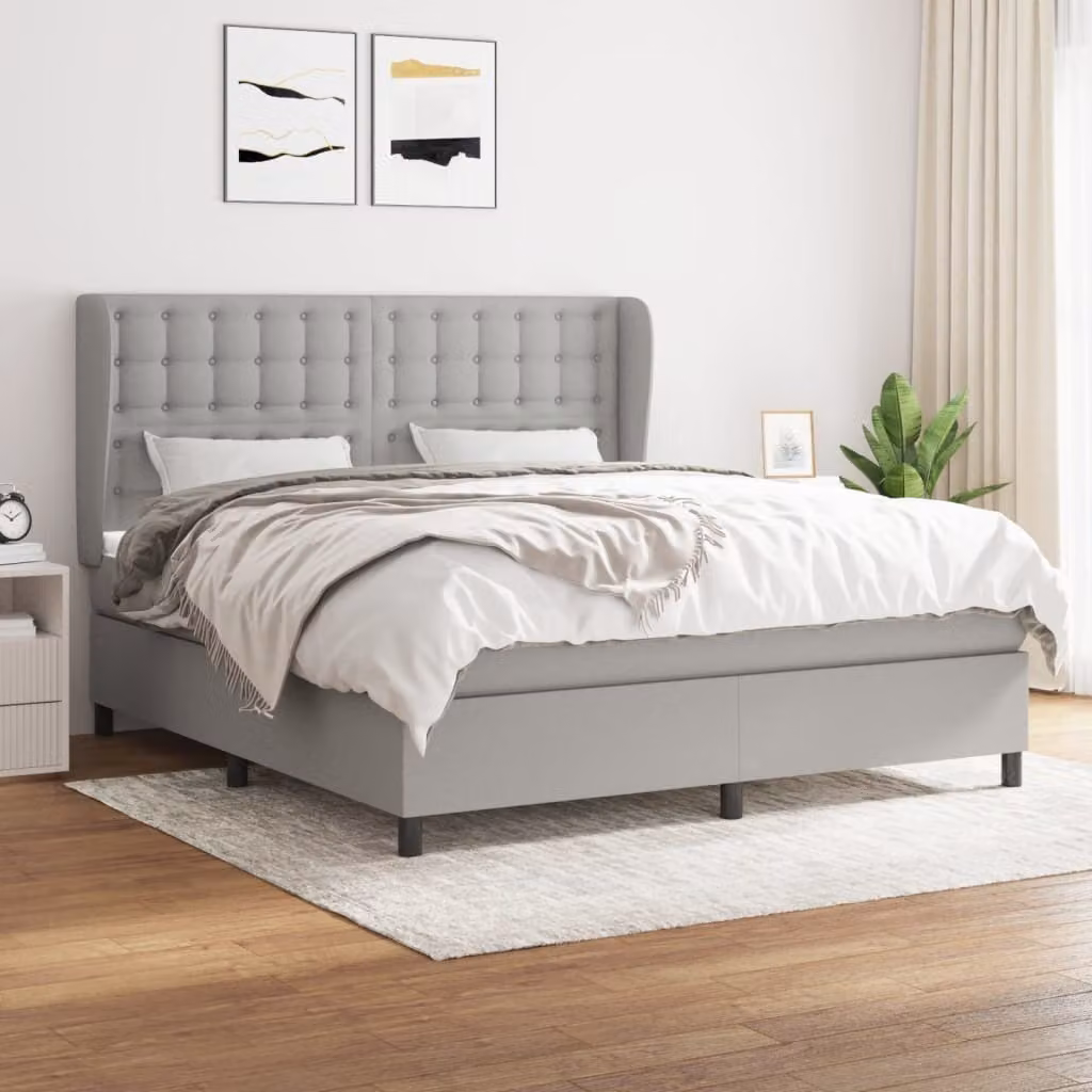The Living Store Letto a molle con materasso grigio chiaro 160x200 cm in tessuto