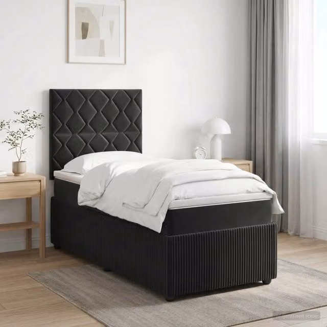Letto box spring con materasso ibrido vidaXL in velluto nero L/P/H: 200 x 90 x 46 cm