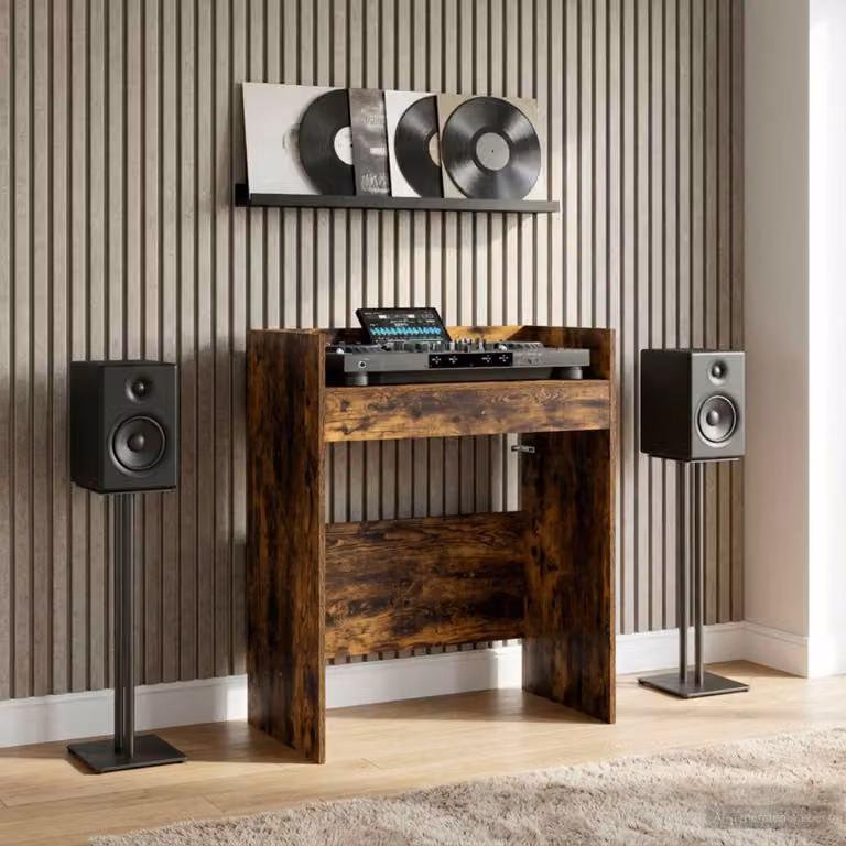 vidaXL Tavolo DJ moderno in legno color rovere marrone, L 82 cm x P 45 cm x H 102 cm