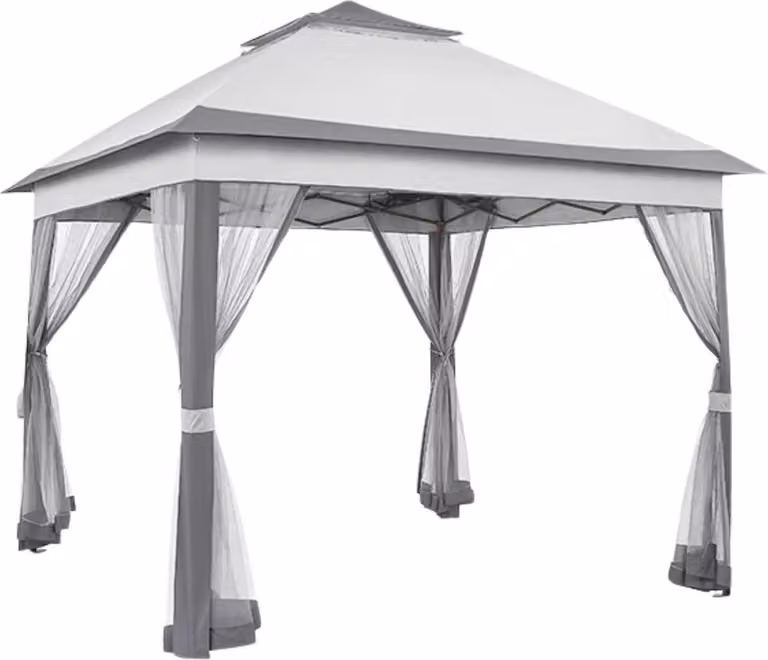 Casetta da giardino 3,3x3,3 m - Gazebo da giardino pop-up con 4 zanzariere rimovibili - Resistente ai raggi UV e alla pioggia - Pieghevole con doppio tetto - Grigio chiaro